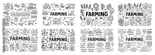 Farming illustrations of agriculture and harvest icons