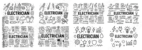 Electrician tools and icons collection