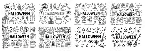 Halloween festivities and symbols outline collection
