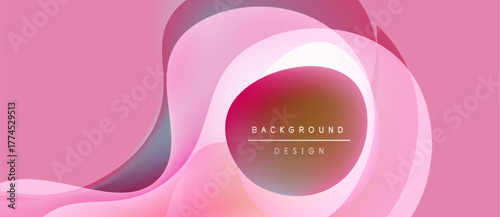 Abstract pink design features flowing shapes, gradients. Text reads background design within central oval form. Modern, smooth aesthetic.