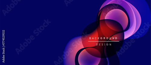 Abstract design features flowing shapes, vibrant colors. Gradient blends create dynamic visual effect. Modern aesthetic suitable backgrounds.