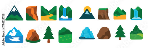 Colorful Mountain Icon Set