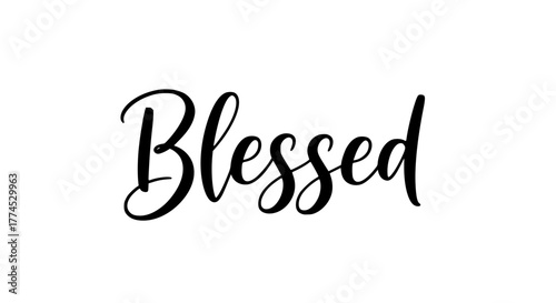 Tableau sur toile Elegant black brush calligraphy text Blessed with smooth flowing strokes, minima