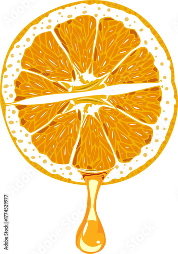 Squeeze orange juice into a clear cup. Flat vector illustration isolated on white background.