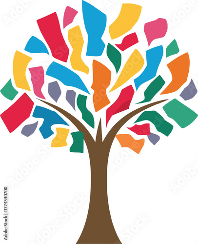 Set of tree illustrations including realistic foliage, abstract shapes, and colorful stylized designs. Suitable for nature, diversity, education, and creative visual projects.