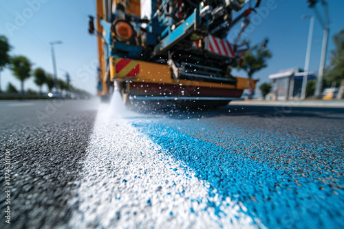 Road Marking Machine in Operation – Street Line Painting and Construction