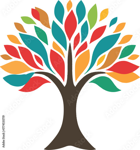 Set of tree illustrations including realistic foliage, abstract shapes, and colorful stylized designs. Suitable for nature, diversity, education, and creative visual projects.