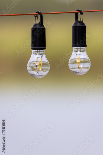 rechargeable camping lanterns on a rope
