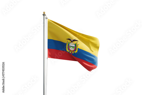 Ecuadorian flag proudly waves on flagpole against a clean, bright backdrop symbolizing national pride and freedom.