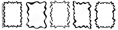 Set of hand drawn wavy frames. Funny border wavy line. Curvy minimal whimsical borders. Great for invitations, social media, poster.