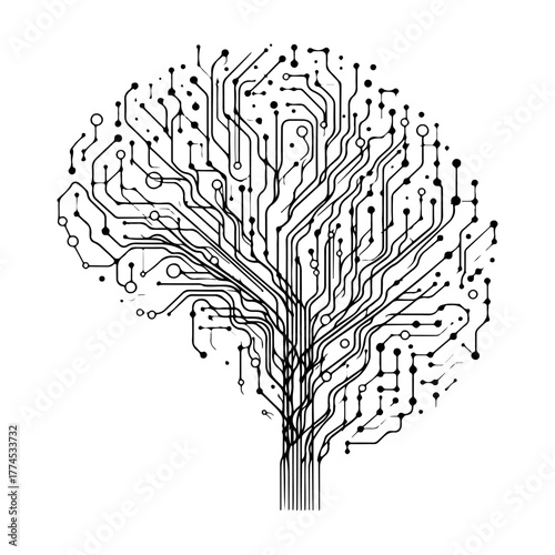 Artificial Intelligence Brain Circuitry Digital Neural Network Illustration for Technology and Innovation