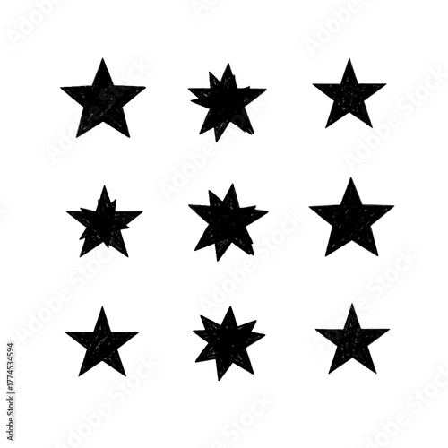 Minimalist Vector SVG Icon Set with Star Shapes in Black Flat Design for Digital and Web Use