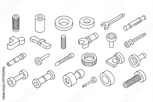 Hardware and tool vector icons for workshop, repair, and manufacturing use