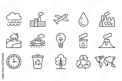 Climate change and environment vector icon set for eco design and education