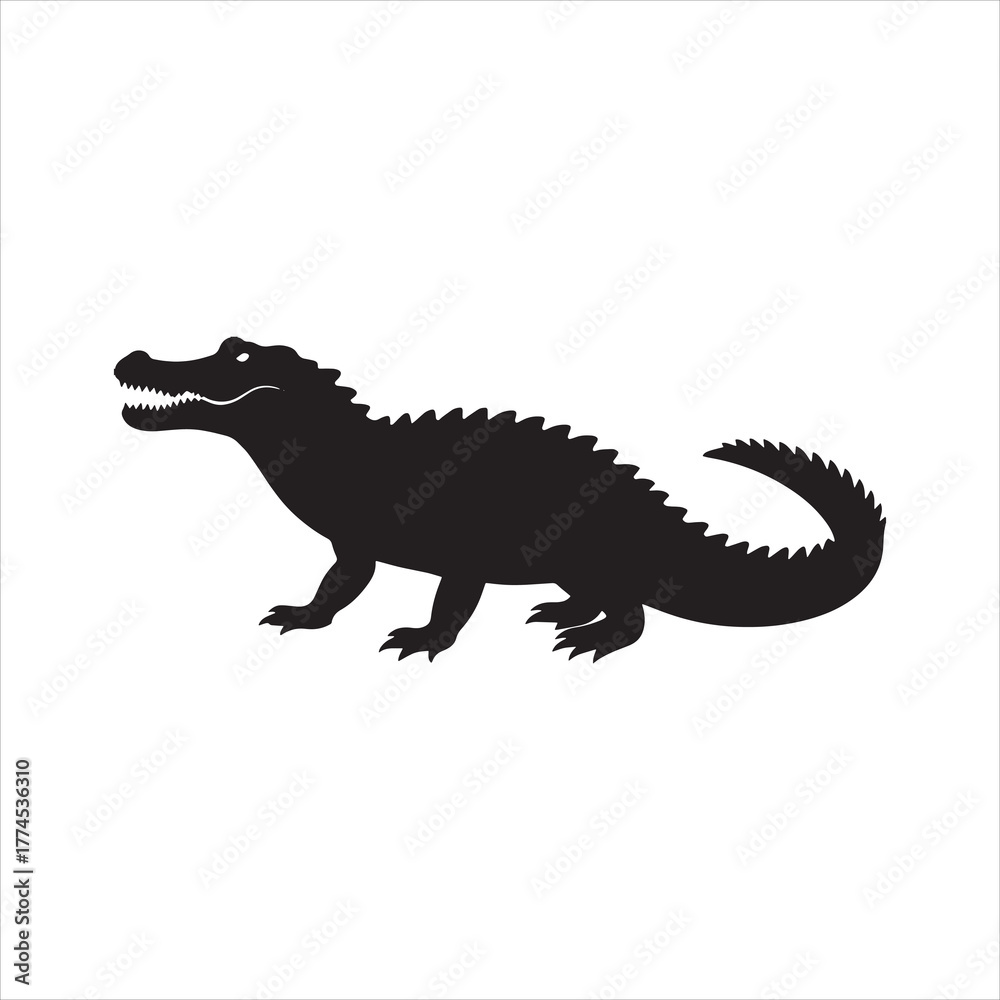 Naklejka premium Black and white alligator or crocodile silhouette illustration