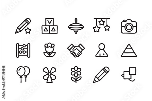 Modern outline illustration pack of educational and creative learning elements