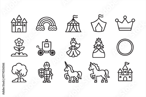 Modern outline illustration pack featuring fantasy and fairytale elements