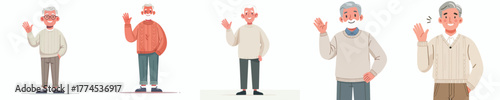 vector of a grandfather waving hand saying hello