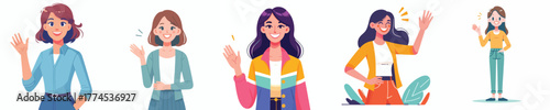 vector of a woman waving hand saying hello