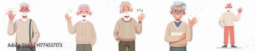 vector of a grandfather waving hand saying hello