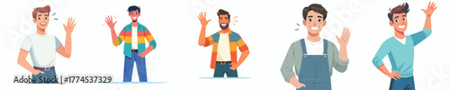 vector half body of a man waving hand saying hello