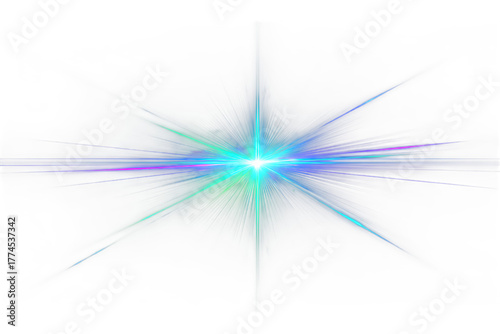 Glowing Blue and Green Starburst Effect with Light Rays on Transparent Background