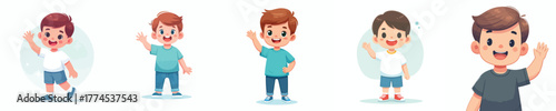 vector of a little boy waving hand saying hello