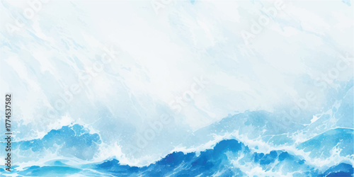 Abstract watercolor background with blue waves artistic painting illustration for creative design wallpaper or banner