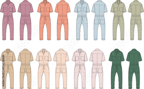Diverse jumpsuit collection in various colors and styles for modern wardrobe designs