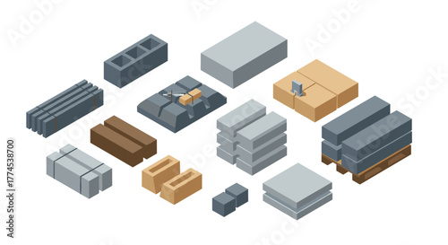 Isometric construction materials: concrete and brick structures