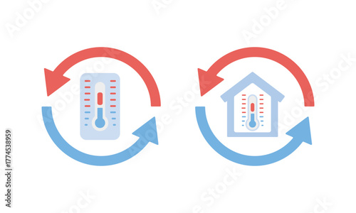 家の空調管理と温度計のアイコン