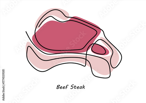 Minimalist Line Art Beef Steak Illustration. line icon-continuous line drawing. Editable stroke.