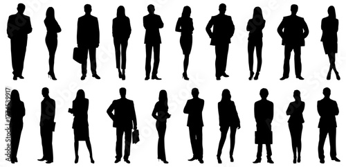 Group of business people silhouettes posed professionally and confidently standing together evtor illustration