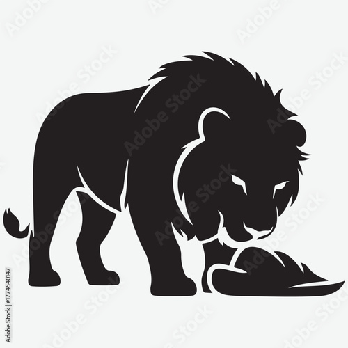 Black Silhouette of a Majestic Lion with a Full Mane