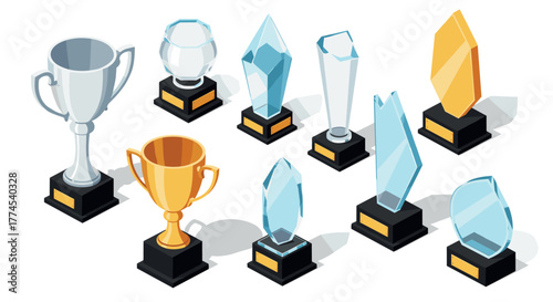 Diverse collection of trophies and awards with isometric design