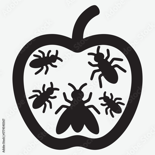 Black Silhouette of Insects Infesting an Apple Icon