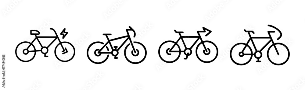 Fototapeta premium Various bicycle types line icons set vector