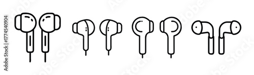 Set of linear icon illustration of wired earbuds