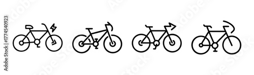 Various bicycle types line icons set vector