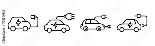 Electric vehicle charging icon set outline design