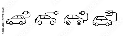 Electric vehicle charging icon set vector art