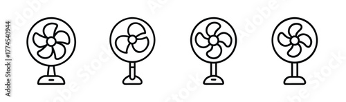 Four simple line icons of desk electric fans