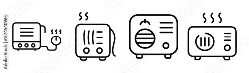 Electric radiator heater thin line black icon set