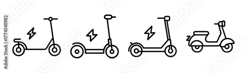 Electric kick scooter and moped symbols vector set