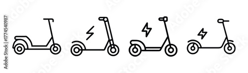 Set of electric scooter transportation line icons