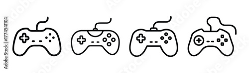 Set of four line game console controller icons