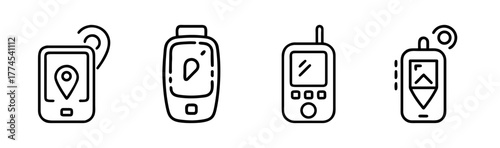 Outline icons of mobile location and tracking gadgets