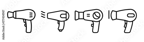 Hair dryer blower four outline icons collection