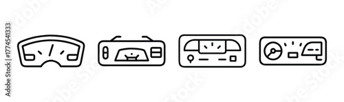 Vehicle dashboard gauge cluster line icon set