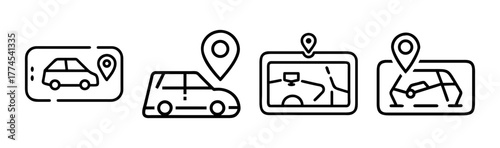 Gps navigation and car tracking outline icons